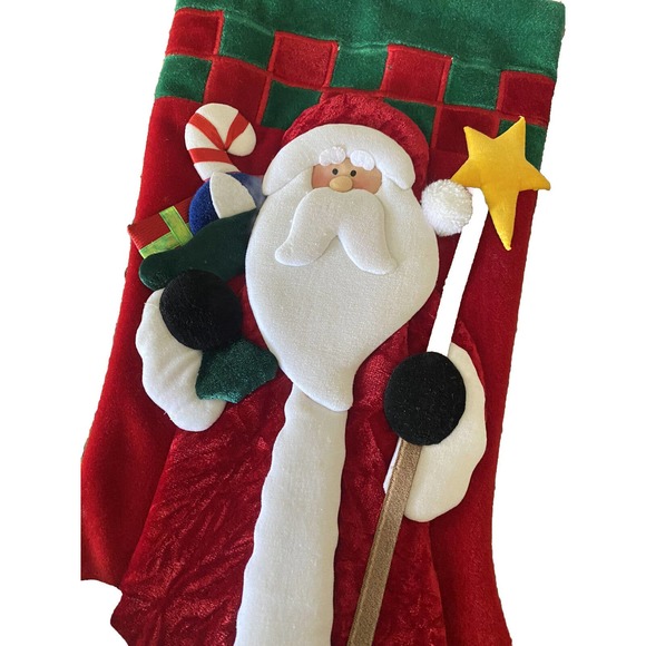 New Set/2 Velvet 2-Dimensional Christmas Holiday Stockings Santa w/ Star, Puppy - Picture 3 of 4